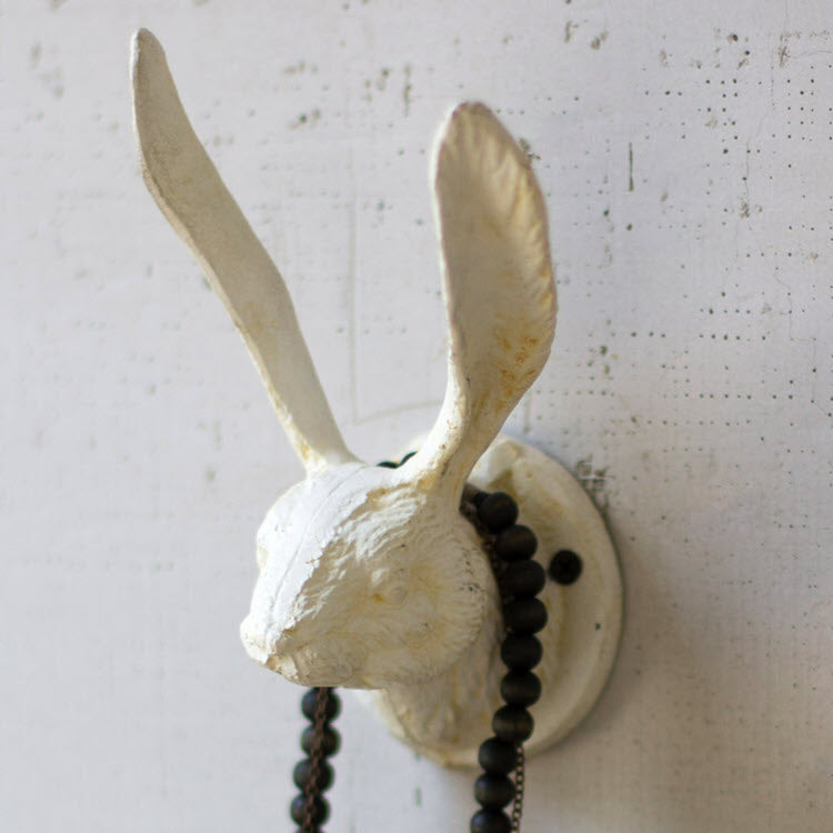Kalalou Cast Iron Rabbit Wall Hooks Antique White Set/2 – A