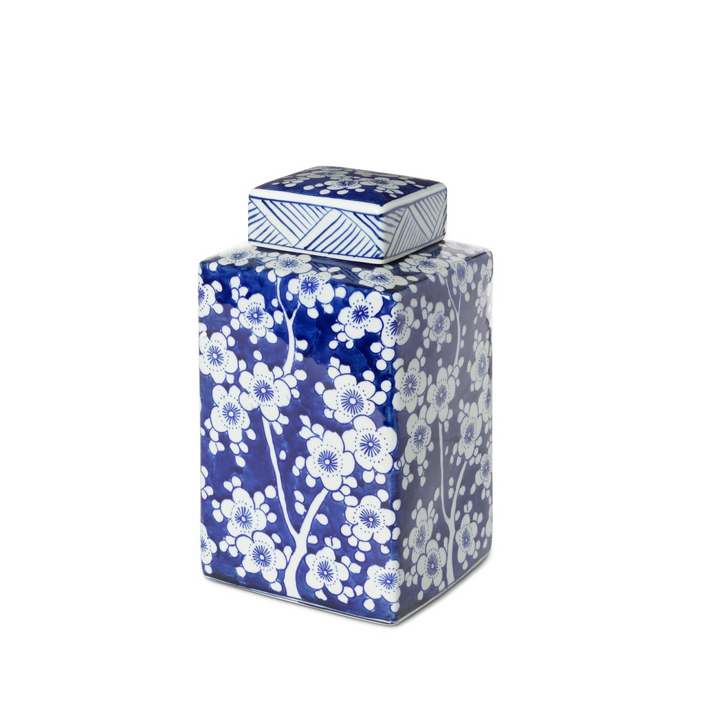 Imperial Ceramic Floral Square Jar Indigo Small