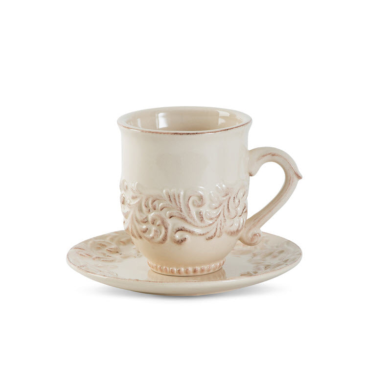 Acanthus Stoneware Cup & Saucer Set/4