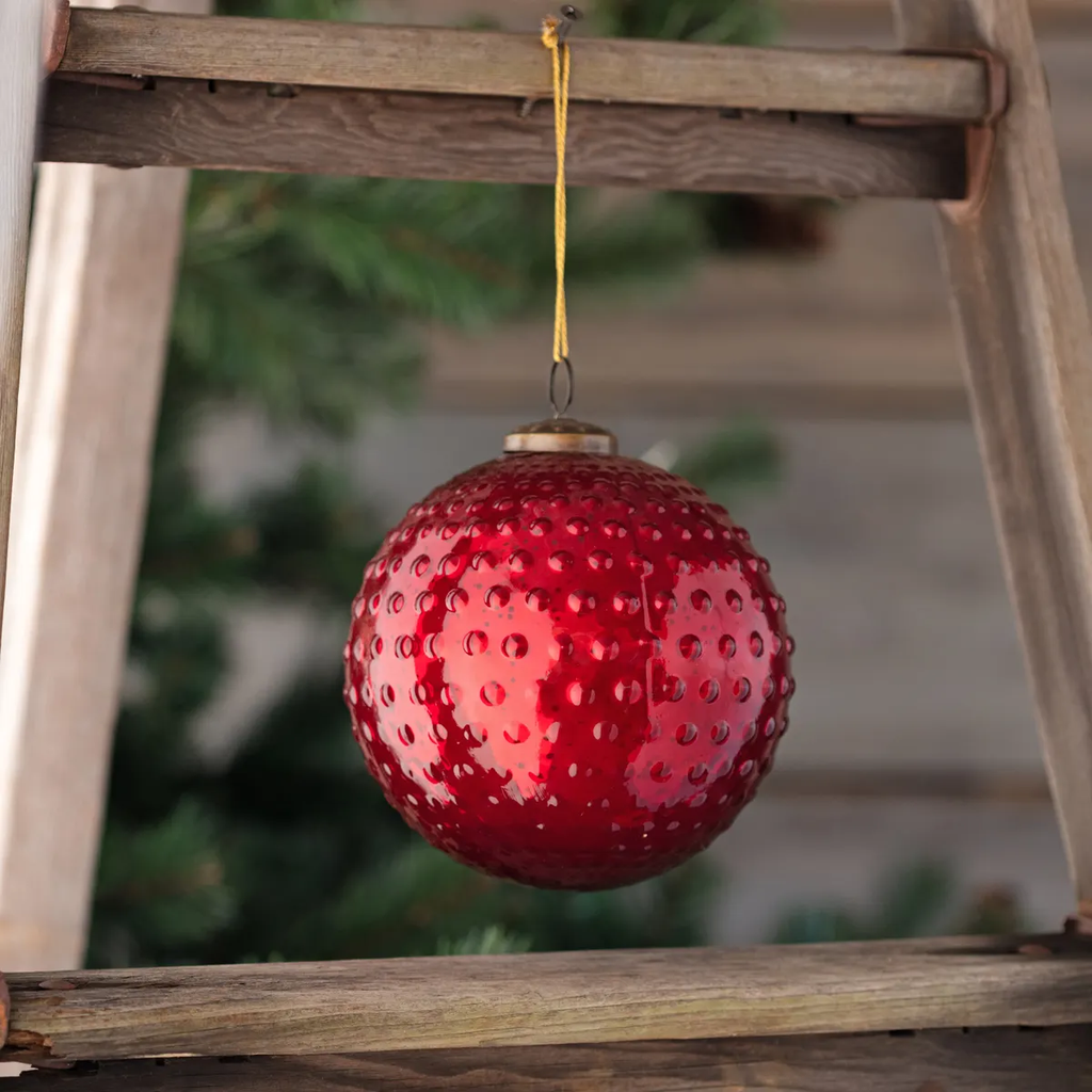 Round Hobnail Ruby Mercury Glass 6" Ornaments Set/12