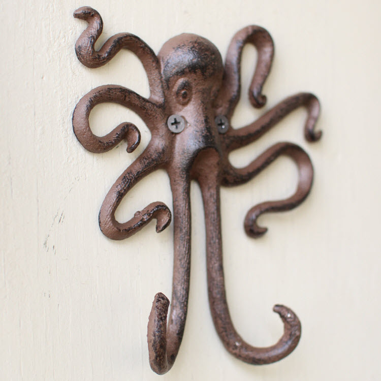 Kalalou Cast Iron Octopus Wall Hook - Set of 4